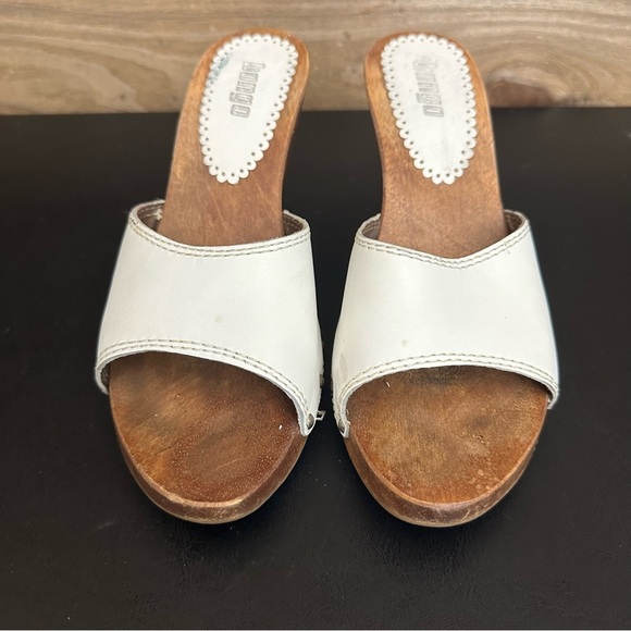 Bongo Stud Muffin Vintage Y2K White Leather and Wooden Open Toe Mules Size 9 - Picture 5 of 11